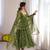 Green cotton poly embroidered anarkali set