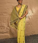 yellow ethnic motifs linen khadi saree
