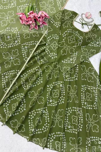 Green cotton poly embroidered anarkali set