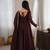 Brown chanderi embroidered flared gown set