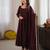 Brown chanderi embroidered flared gown set