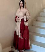Beige silk blend embroidered palazzo set