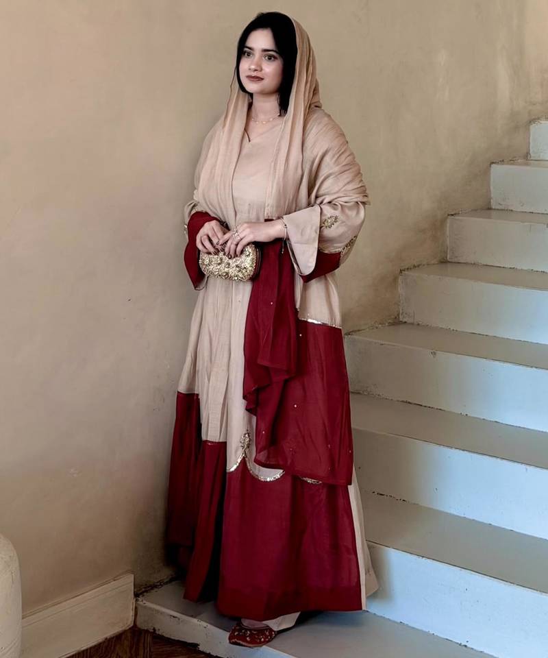 Beige silk blend embroidered palazzo set