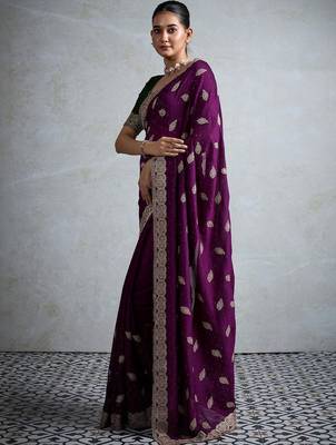 Purple purple silk blend  sarees 2