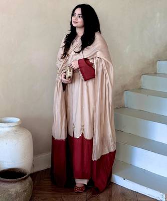 Beige silk blend embroidered palazzo set 2