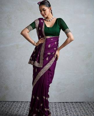 Purple purple silk blend  sarees 4
