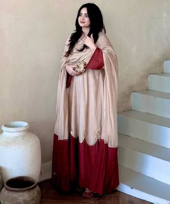 Beige silk blend embroidered palazzo set 4