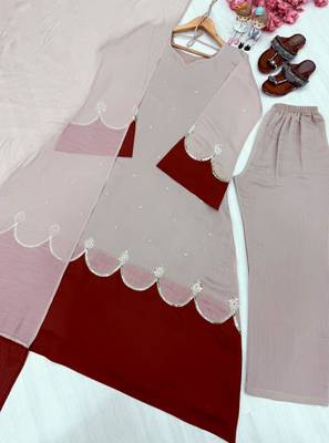 Beige silk blend embroidered palazzo set 5