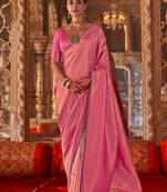 Pink floral zari silk blend banarasi saree