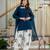 Dark-blue silk blend printed farshi salwar set