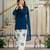 Dark-blue silk blend printed farshi salwar set