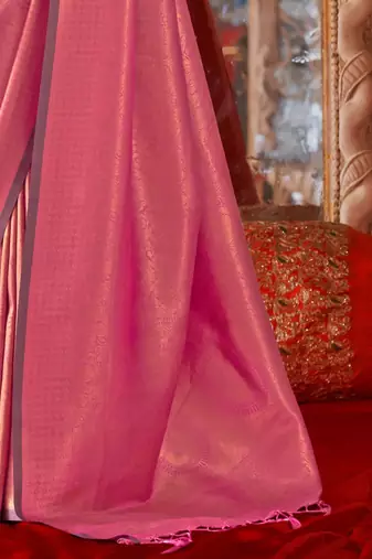 Pink floral zari silk blend banarasi saree