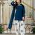 Dark-blue silk blend printed farshi salwar set