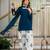 Dark-blue silk blend printed farshi salwar set