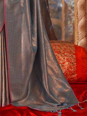 Blue ethnic motifs zari silk blend banarasi saree 5