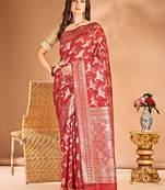 red woven design zari banarasi saree