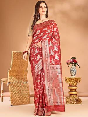 red woven design zari banarasi saree 2