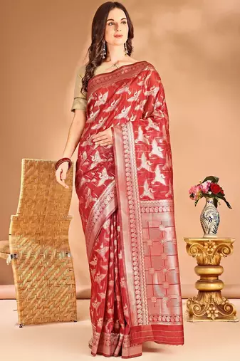 red woven design zari banarasi saree