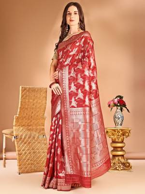 red woven design zari banarasi saree 3