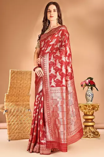 red woven design zari banarasi saree