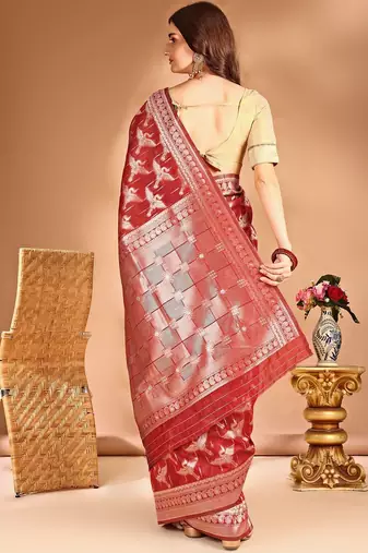 red woven design zari banarasi saree