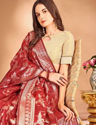 red woven design zari banarasi saree 5