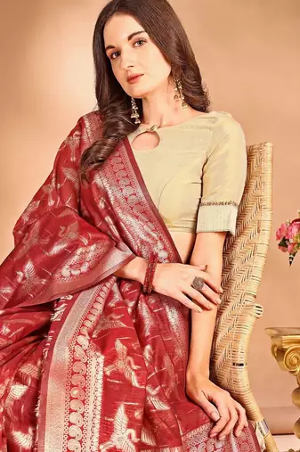 red woven design zari banarasi saree