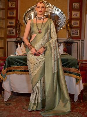 beige ethnic motifs zari kanjeevaram silk blend saree 1