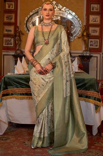 beige ethnic motifs zari kanjeevaram silk blend saree