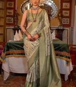 beige ethnic motifs zari kanjeevaram silk blend saree