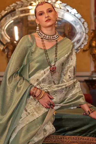 beige ethnic motifs zari kanjeevaram silk blend saree