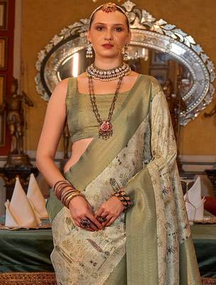 beige ethnic motifs zari kanjeevaram silk blend saree 3