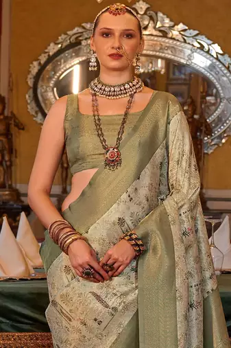 beige ethnic motifs zari kanjeevaram silk blend saree