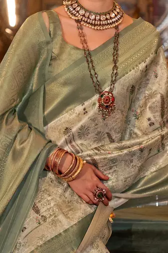 beige ethnic motifs zari kanjeevaram silk blend saree