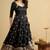 Black silk blend embroidered flared gown set