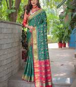 green floral zari kanjeevaram silk blend saree