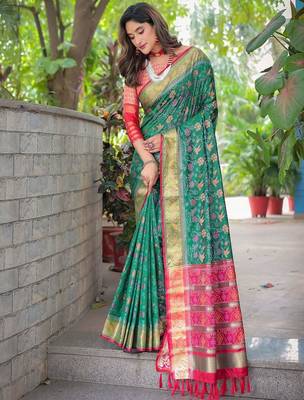 green floral zari kanjeevaram silk blend saree 2