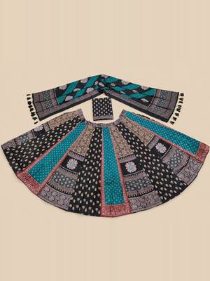 teal leheriya print satin navratri lehenga choli 5