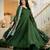 Dark-green silk blend embroidered flared gown set