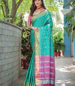 green ethnic motifs zari silk blend kanjeevaram saree