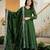 Dark-green silk blend embroidered flared gown set