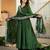 Dark-green silk blend embroidered flared gown set