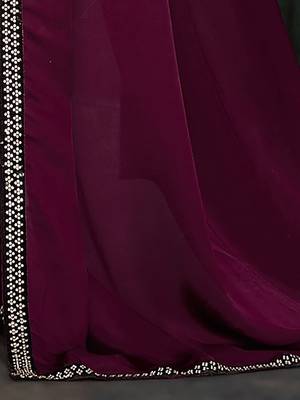 magenta beads and stones embellished solid saree with blouse piece 3