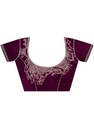 magenta beads and stones embellished solid saree with blouse piece 4
