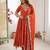 Orange faux georgette embroidered flared gown set