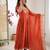 Orange faux georgette embroidered flared gown set