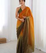 yellow ombre dyed satin saree with blouse piece
