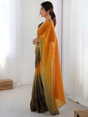 yellow ombre dyed satin saree with blouse piece 3