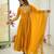 Yellow faux georgette embroidered flared gown set