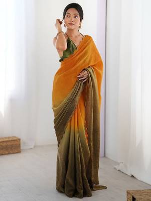yellow ombre dyed satin saree with blouse piece 5